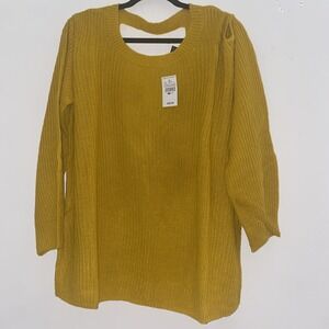 Ashley Stewart Sweater Mustard Yellow NWT 3XL Cut Out Shoulder Cold Shoulder Tie